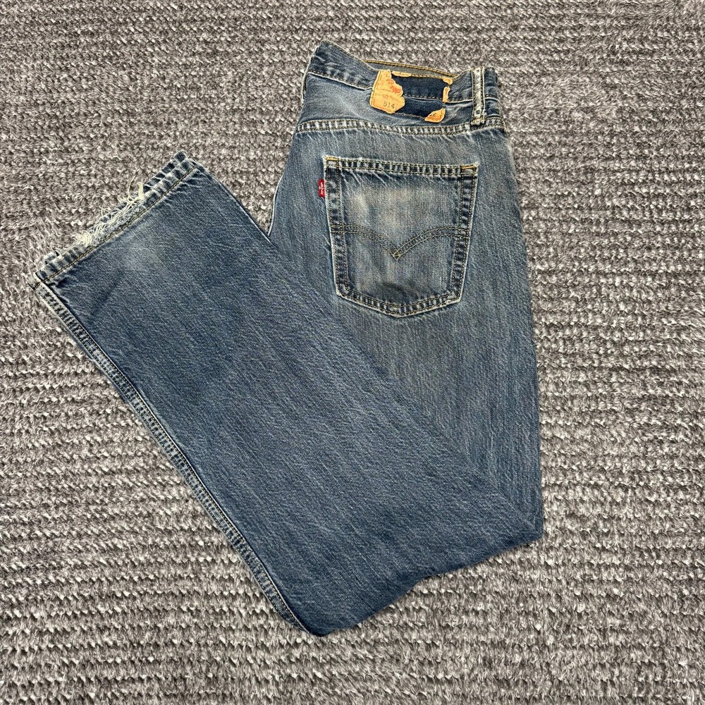 Levis 514 Mens Slim Straight Jeans 32x32 Blue Denim Medium Wash Distressed Y2K